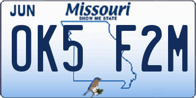 MO license plate OK5F2M