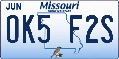 MO license plate OK5F2S