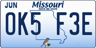 MO license plate OK5F3E