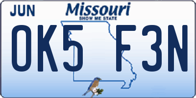 MO license plate OK5F3N