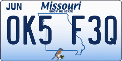 MO license plate OK5F3Q