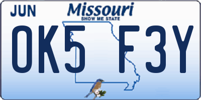 MO license plate OK5F3Y