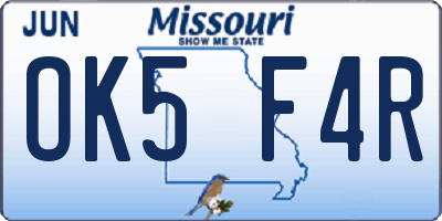 MO license plate OK5F4R