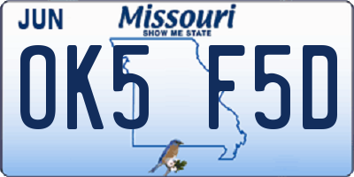 MO license plate OK5F5D
