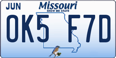MO license plate OK5F7D