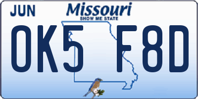 MO license plate OK5F8D