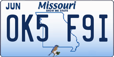 MO license plate OK5F9I