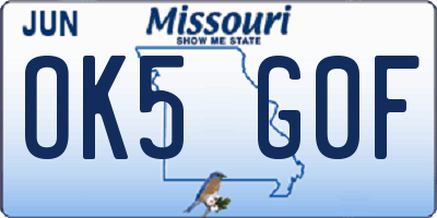MO license plate OK5G0F