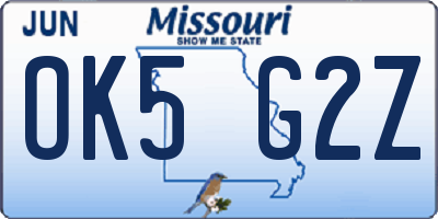 MO license plate OK5G2Z