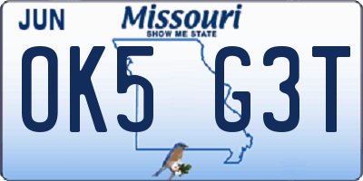 MO license plate OK5G3T