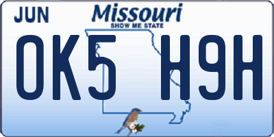 MO license plate OK5H9H