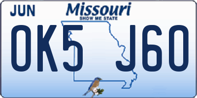 MO license plate OK5J6O