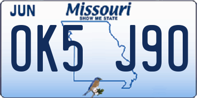 MO license plate OK5J9O
