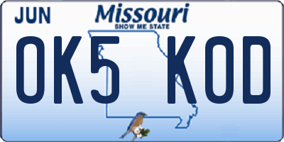 MO license plate OK5K0D