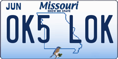 MO license plate OK5L0K