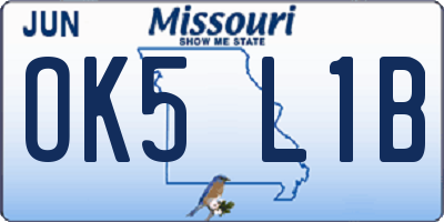 MO license plate OK5L1B