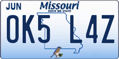 MO license plate OK5L4Z
