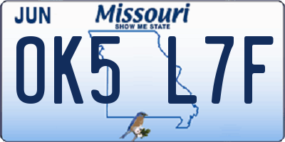 MO license plate OK5L7F