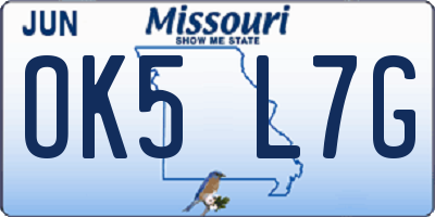 MO license plate OK5L7G