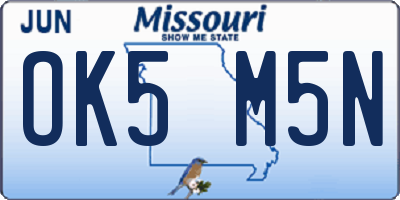 MO license plate OK5M5N