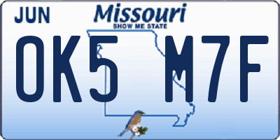 MO license plate OK5M7F