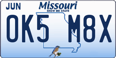 MO license plate OK5M8X