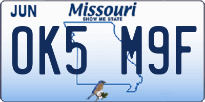MO license plate OK5M9F