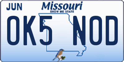 MO license plate OK5N0D