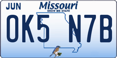 MO license plate OK5N7B