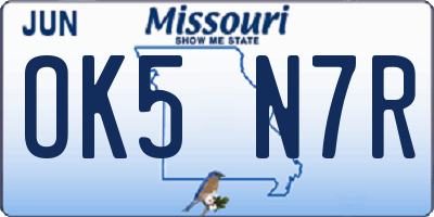 MO license plate OK5N7R