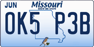 MO license plate OK5P3B