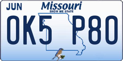 MO license plate OK5P8O