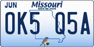 MO license plate OK5Q5A