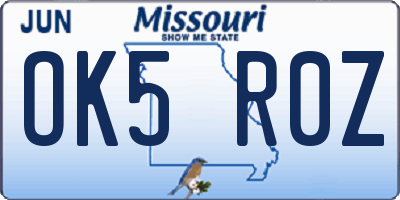 MO license plate OK5R0Z