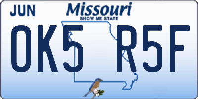 MO license plate OK5R5F