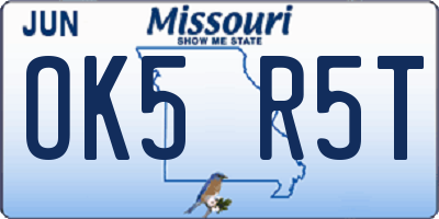MO license plate OK5R5T