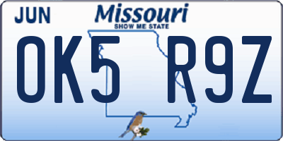 MO license plate OK5R9Z