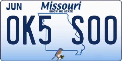 MO license plate OK5S0O
