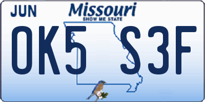 MO license plate OK5S3F
