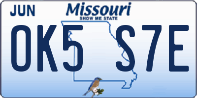 MO license plate OK5S7E