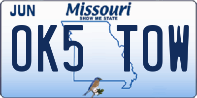 MO license plate OK5T0W