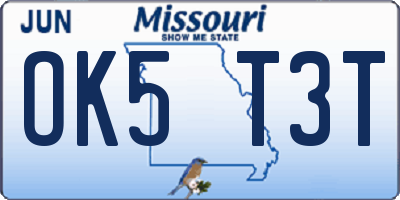 MO license plate OK5T3T
