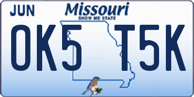 MO license plate OK5T5K