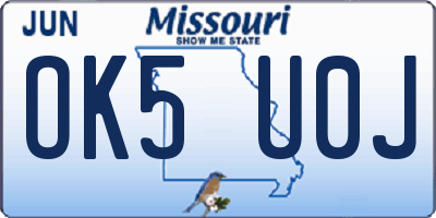 MO license plate OK5U0J