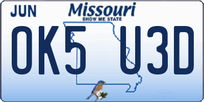 MO license plate OK5U3D