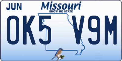 MO license plate OK5V9M