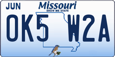 MO license plate OK5W2A
