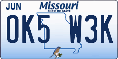 MO license plate OK5W3K