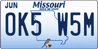 MO license plate OK5W5M