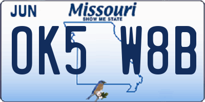 MO license plate OK5W8B